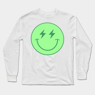 green lightning bolt smiley face Long Sleeve T-Shirt